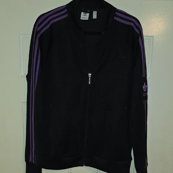 Adidas Women's Black Jacket with Purple Stripes - Picture 2 of 3